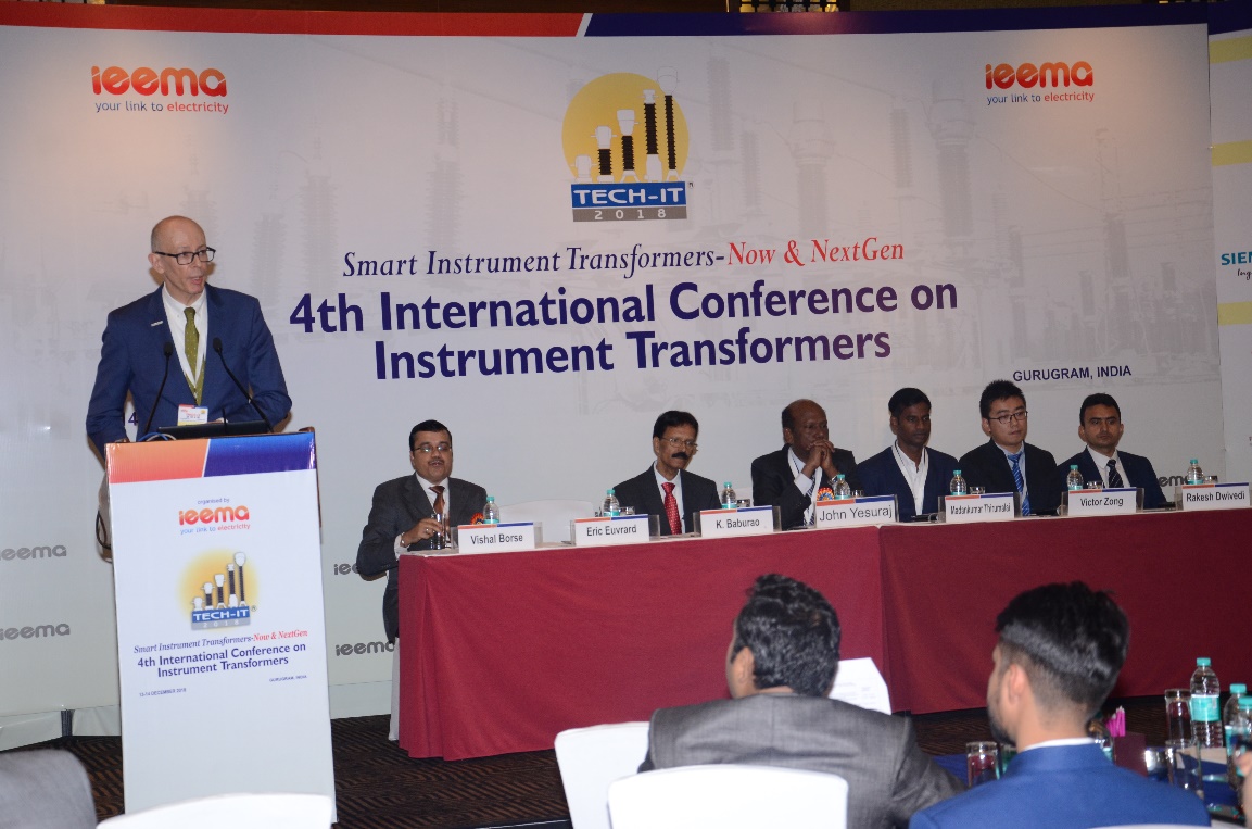 RHM Intternational President Eric Euvrard addressing the Insturment Transformers conference in New Delhi