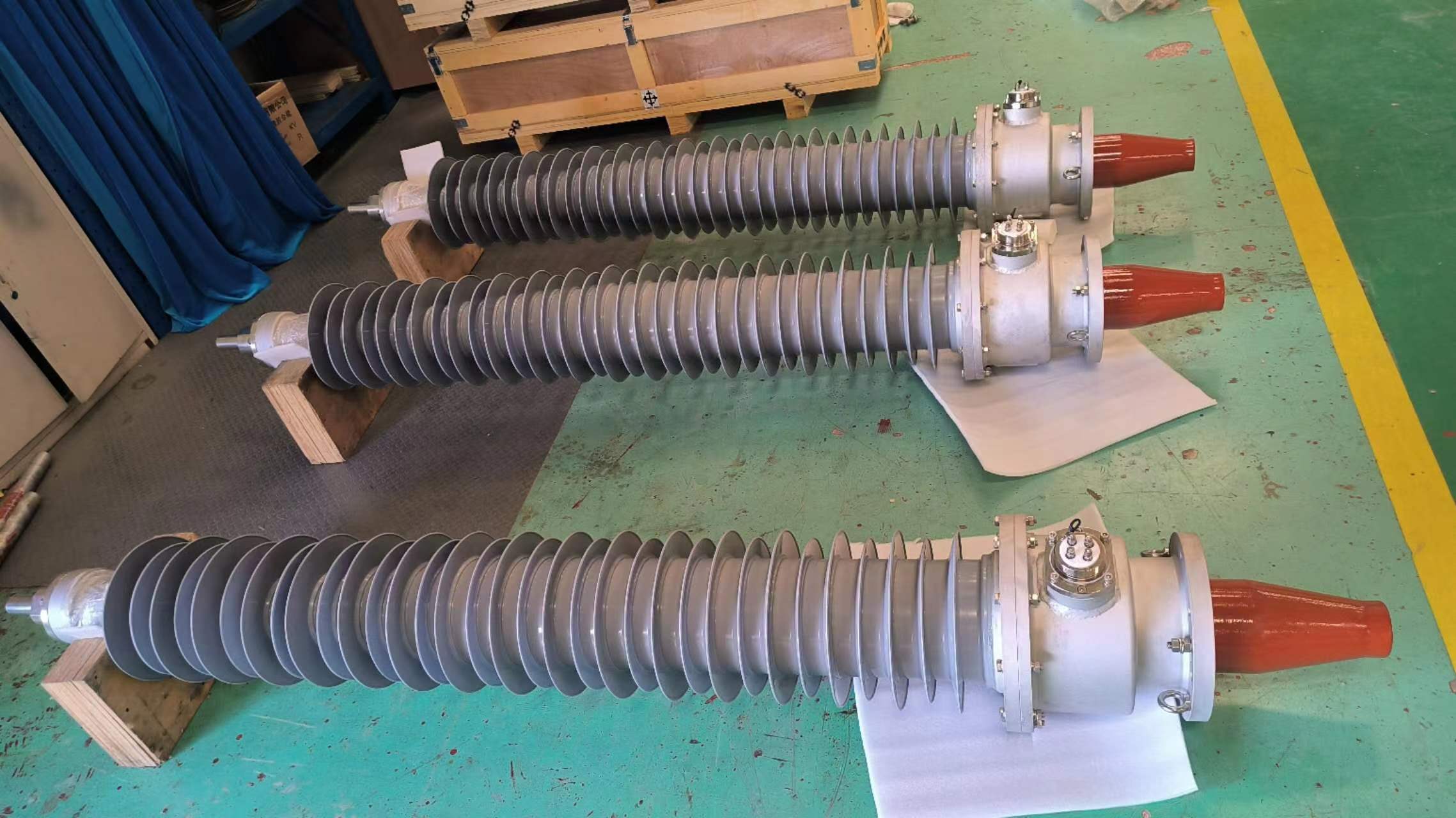 BIIT™ Bushings Lined Up Outside the HV Test Lab